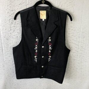 Wahmaker Vest Mens Small Black Wool Embroidered Western Suit Waistcoat USA